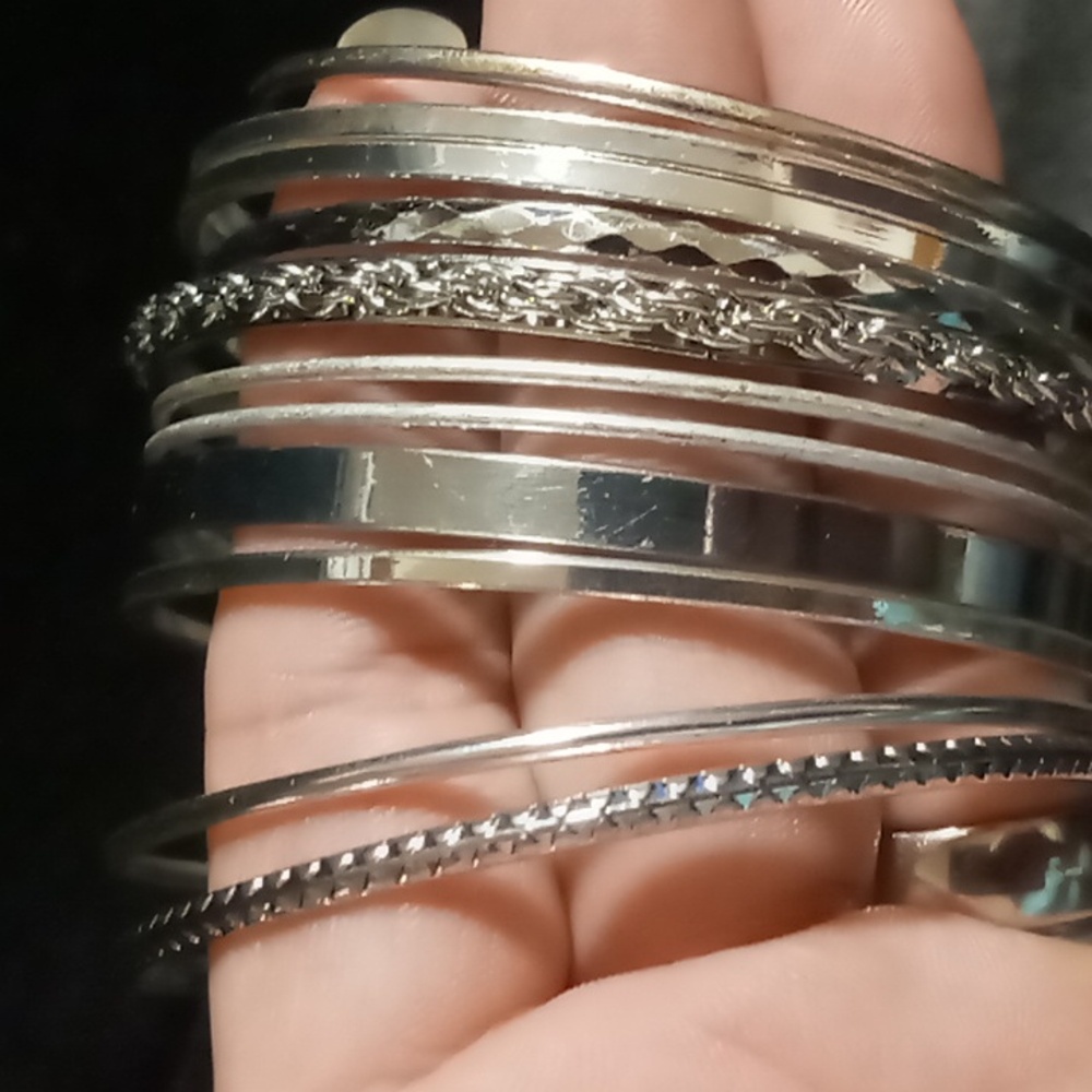 Mix match silver bangle bracelet Silver Bangle Set 11 bracelets 2.5 across